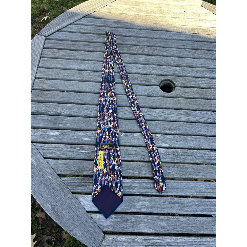 Alynn Neckwear Tie Mens Blue 100% Silk Marathon Runner Sports Made‎ USA Necktie